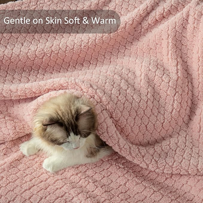 Exclusivo Mezcla Queen Size Fleece Blanket for Bed, Extra Soft Warm Decorative Fuzzy Blanket for Women, Lightweight Cozy Bedding Blankets, 90x90 Inches, Pink