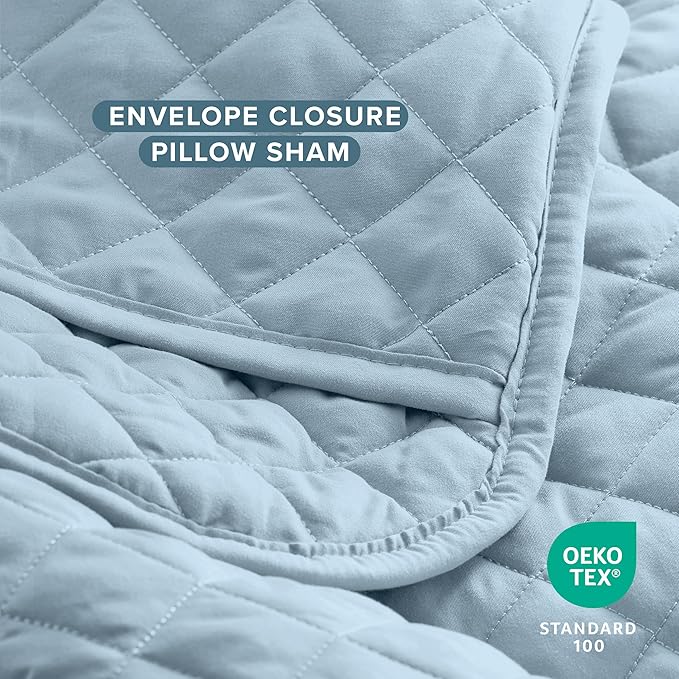 Bare Home Coverlet Set - Twin/Twin Extra Long - Lightweight Bed Decor - Comforter Alternative - All-Season Quilted Bedspread (Twin/Twin XL, Light Blue)
