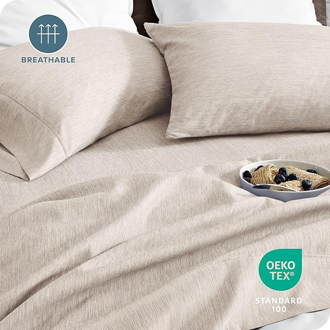 Bare Home Full Sheet Set - Luxury 1800 Ultra-Soft Microfiber Double Brushed - Deep Pockets - Easy Fit - 4 Piece Set - Bedding Sheets & Pillowcases (Full, Heathered Pebble)