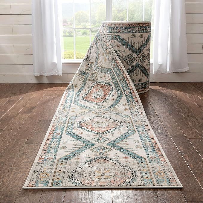Well Woven Custom Size Runner - Choose Your Length - Jolena Blue & Ivory Vintage Medallion 27 Inch Wide x 85 Feet Long Runner (27" x 85' Runner)