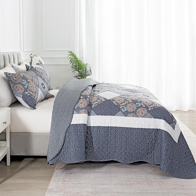 HoneiLife King Quilt Bedding Sets - 3 Piece Microfiber Quilt Set Rustic Bedspread Set Patchwork Coverlet Set for King Bed