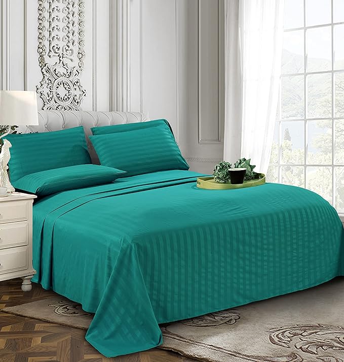 Elegant Comfort Best, Softest, Coziest 6-Piece Sheet Sets! - 1500 Premier Hotel Quality Luxurious Wrinkle Resistant 6-Piece Damask Stripe Bed Sheet Set, King Turquoise