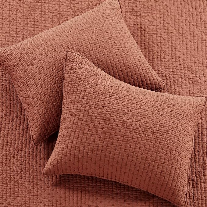 Levtex Home Cross Stitch Reversible Full/Queen Quilt Set (88x92in) with 2 Pillow Shams (26x20in) - Stitch Texture - Adobe - Cotton Full/Queen Size Quilt Bedding Set - Lightweight, Soft, Pre-Washed