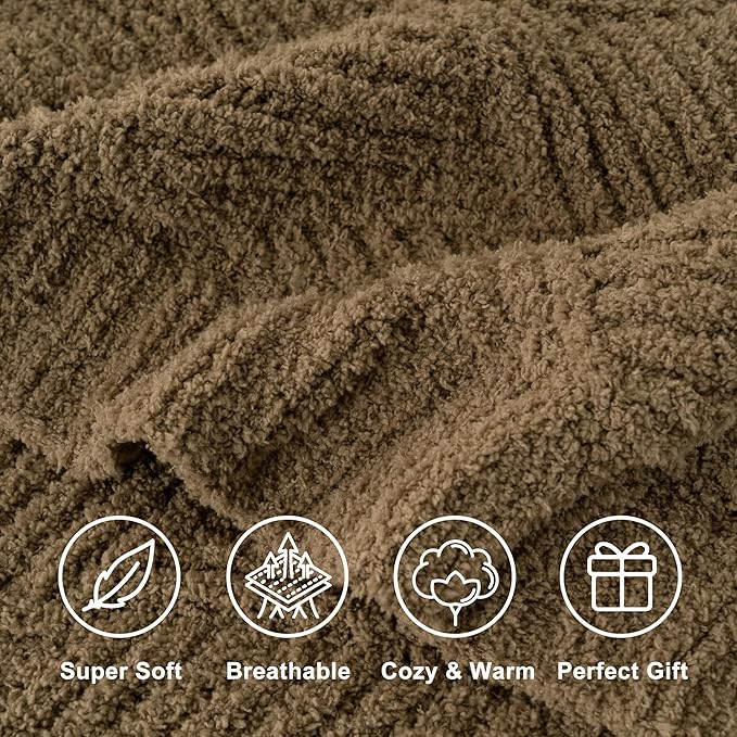 Battilo Khaki Diamond Knit Throw Blanket for Couch and Bed, Soft Textured Chenille Blanket, Cozy Lightweight Decorative Blanket for Sofa, 50"x60"