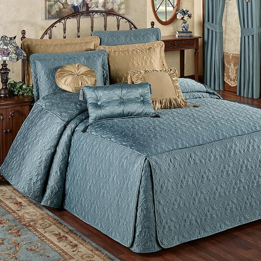 Cambridge Classic Luxury Bedding | Bold Blue Shadow Solid Color Polyester Satin | Elaborate Damask Quilting | Fitted, Oversized 24 Inch Drop | 3 Piece Bed Set Includes King Bedspread and 2 King Shams