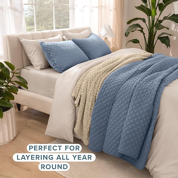 Bare Home Coverlet Set - King Size - Lightweight Bed Decor - Comforter Alternative - All-Season Quilted Bedspread (King, Coronet Blue)