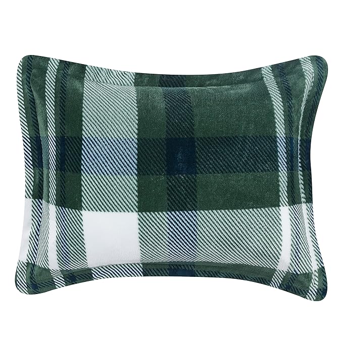 Amazon Basics 3 Piece Bedding Set, Micromink Sherpa, Ultra-Soft, Warm All Season Comforter, Full/Queen, Green Plaid