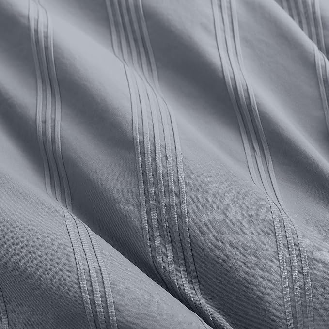 Madison Park Essentials Striped Comforter Set Cal King, 7 Pieces Modern Minimalist Jacquard Bedding Set for All Season, Bed in A Bag with Sheet Set and Soft Brushed Reverse, Lightweight Blue/Grey
