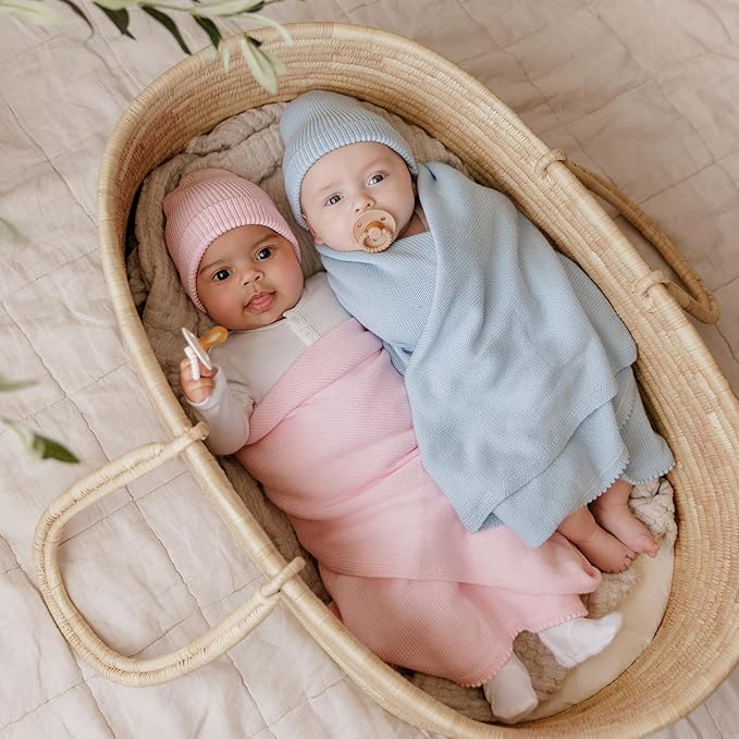 Baby Gift Set - Organic Cotton Newborn Blanket Essentials, Thoughtful Baby Shower & New Baby Gift for Boys & Girls (Luxe - Sky Blue)