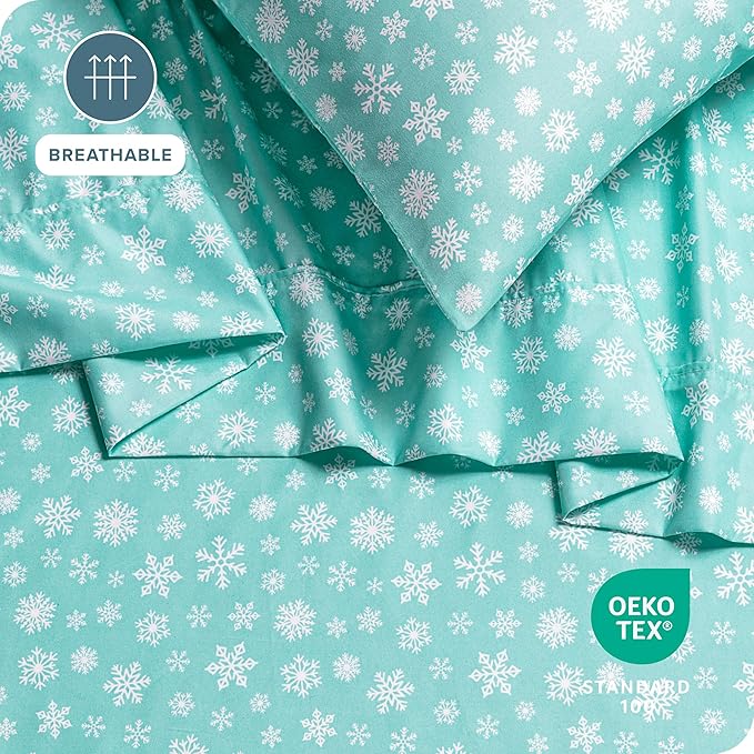 Bare Home King - Christmas Sheet Set - Luxury 1800 Ultra - Double Brushed Soft Microfiber - Deep Pockets - Easy Fit - 4 Piece Set - Holiday Bed Sheets (King, Snowdrift)