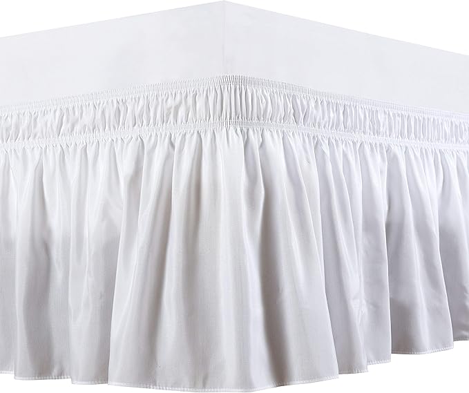 Bed Skirt Three Sides Fabric Adjustable Elastic Wrap Around Dust Ruffled Bed Skirts Full XL, White, 16 Inch Tailored Drop