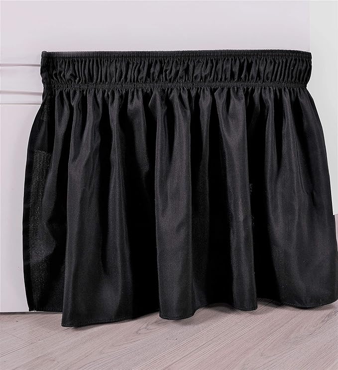 Wrap Around Bed Skirts Elastic Dust Ruffles, Easy Fit Wrinkle and Fade Resistant Silky Microfiber Fabric Solid Color Bedskirt, 12 Inch Tailored Drop Black for Olympic Queen Size Bed Skirt