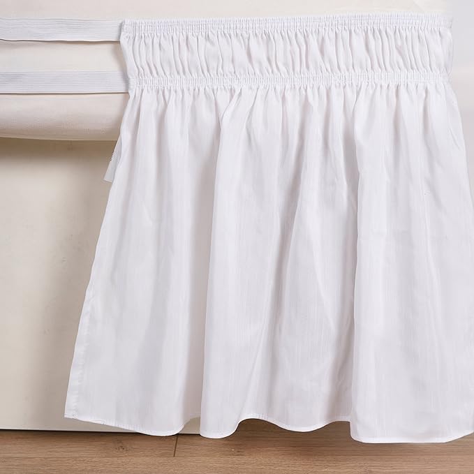 Bed Skirt Three Sides Fabric Adjustable Elastic Wrap Around Dust Ruffled Bed Skirts Queen XL Size White Solid 16" Tailored Drop