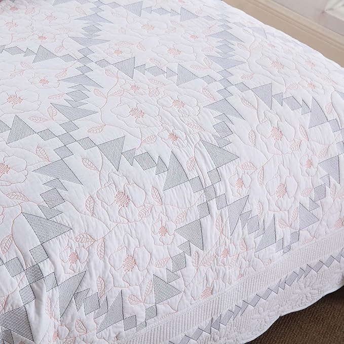 MarCielo 3-Piece 100% Cotton Oversized Bedspread Lightweight Quilt Coverlet Embroidery Farmhouse Bedding Set (TC Colorful White, Oversized Queen (100"x106"))