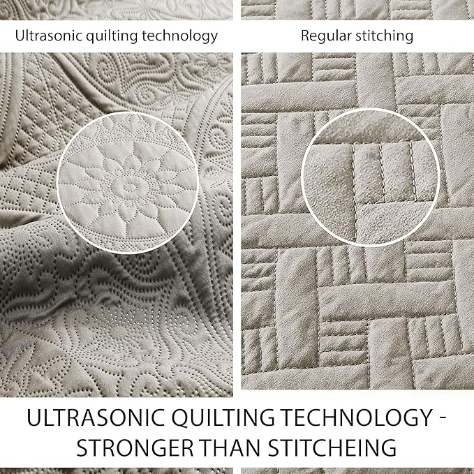 IR Imperial Rooms 10 Pack Queen Quilt Bedding Set (90" x 96") - Bulk Wholesale for Hotels, Guest Bedroom & Airbnbs - Lightweight Microfiber Reversible Floral Embossed Quilts Bedspreads (Beige)