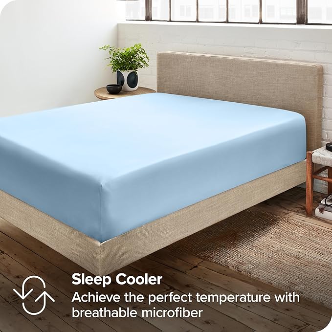 Bare Home 2 King Fitted Premium Bed Sheets (2-Pack) - Ultra-Soft, Hypoallergenic, 15" Deep Pocket, 76" x 80" (King - 2 Pack, Light Blue)