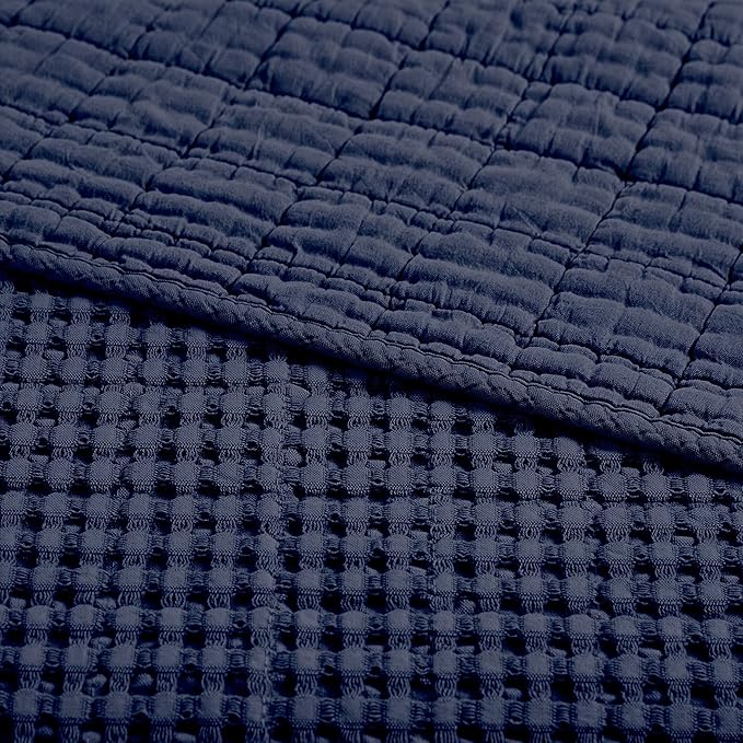 Levtex Home Mills Waffle Full Bedspread Set (100x104in) with 2 Pillow Shams (26x20in) - Navy - 100% Cotton Full Size Bedspread Set - Lightweight, Soft, Pre-Washed