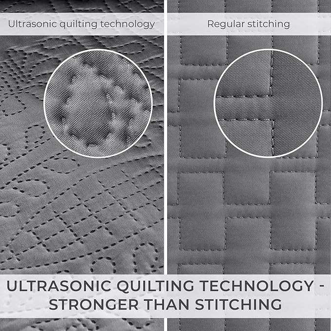 Mellanni Twin Bedspread Coverlet Set - Bedding Cover with Sham - Ultrasonic Quilting Technology - 2 Piece Oversized Quilt Set - Bedspreads & Coverlets (Twin, Gray)