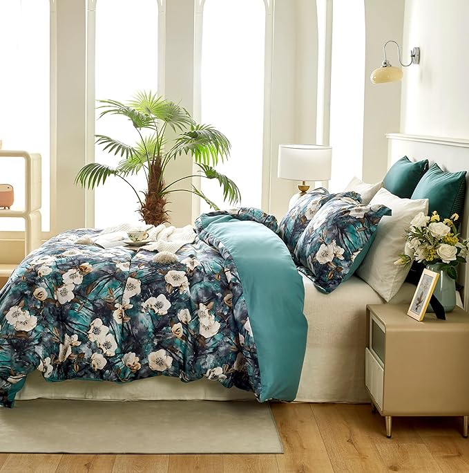 Cupocupa Duvet Cover King Size Set Boho Floral Pattern King Duvet Cover Set for King Size Bed Vintage Soft Bedding Leaf Print Duvet Cover with Pillowcases