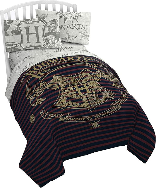 Jay Franco Harry Potter Spellbound 5 Piece Full Bed Set - Includes Reversible Comforter & Sheet Set - Bedding Features Hogwarts Logo - Super Soft Polyester (Official Harry Potter Product)