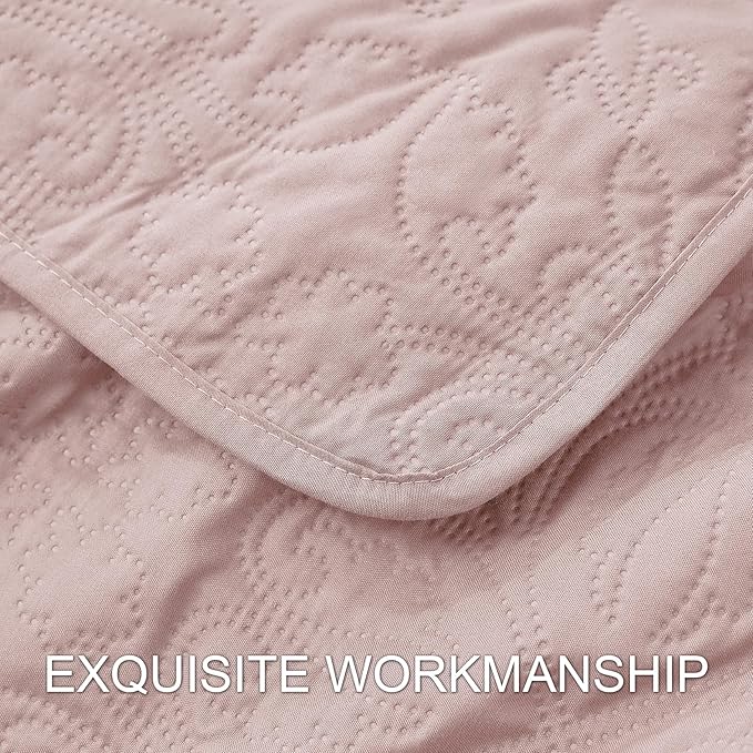 Hansleep Pink Quilt King Size - Baroque Ultrasonic All Season Bedspread King, Soft Lightweight Coverlet Bedding Set, 3 Piece (1 Quilt, 2 Pillow Shams)