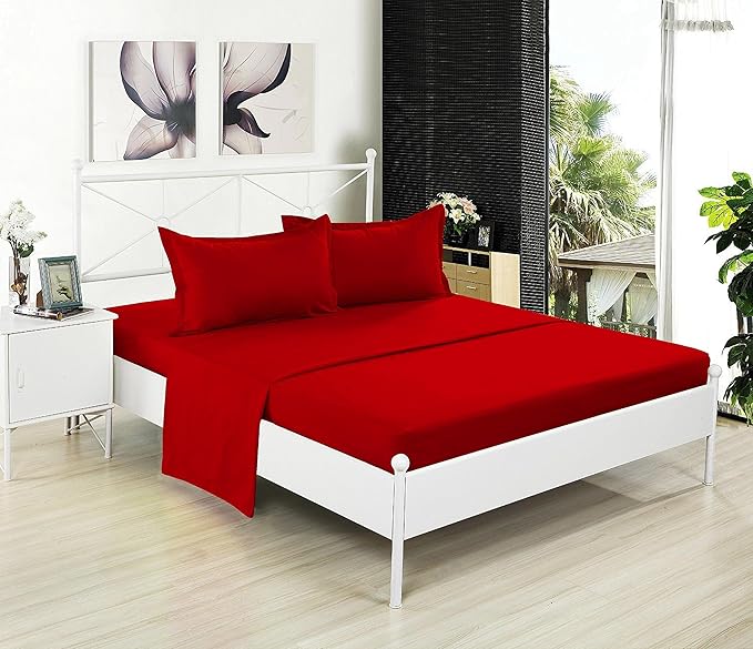 Full XL 100% Microfiber Double Brushed Sheet Set - Extra-Soft, Breathable & Wrinkle-Free - 15" Deep Pockets, 54" x 80" - Ideal for Extra Long Full Beds - 4PC Set (Full XL, Red)