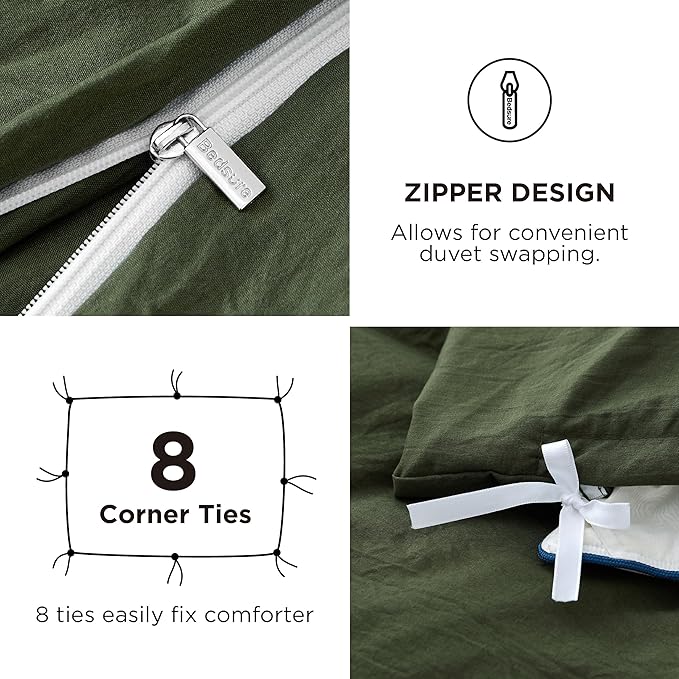Bedsure Duvet Cover King Size with Fitted Sheet - 4 Pieces Prewashed Cotton-Like Polyester Extra Soft Bedding Set, Includes 1 Duvet Cover 104x90 Inches, 2 Pillow Shams, 1 Fitted Sheet, Olive Green