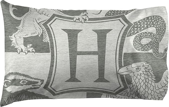 Jay Franco Kids Sheet Set with Fitted, Flat Sheets & Pillow Cover - Ultra-Soft Bedding with Pillowcase for Room Decor, Gray - Harry Potter, 3 Piece Twin