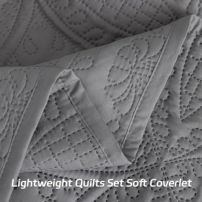 SheRest Twin Quilt Bedding Set - Gray Soft Breathable Bed Quilt, Modern Style Embossed Bedspreads, Lightweight Microfiber Reversible Coverlet for All Seasons - 1 Quilt, 1 Pillow Sham