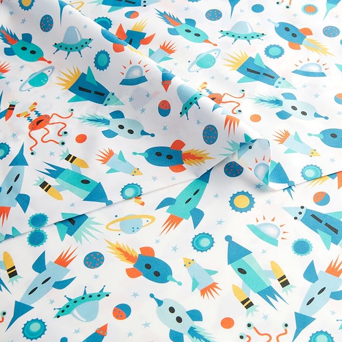 Amazon Basics Kid's Soft Easy-Wash Microfiber 4-Piece Sheet Set with Pillowcase, Full, Cosmic Adventure