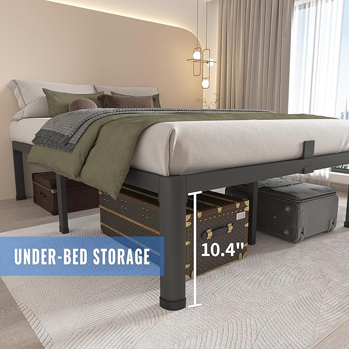 MAF 12 Inch King Metal Platform Bed Frame with Round Corner Legs, Mattress Slide Stopper, 3000 LBS Heavy Duty Steel Slats Support, No Box Spring Needed, Noise Free