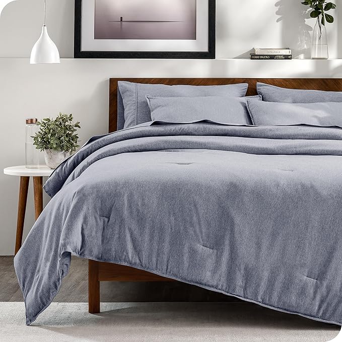 Bare Home Bed-in-A-Bag 7 Piece Comforter & Sheet Set - Queen - Goose Down Alternative - Ultra-Soft 1800 Premium Bedding Set - Cationic (Queen, Heathered Midnight Blue)