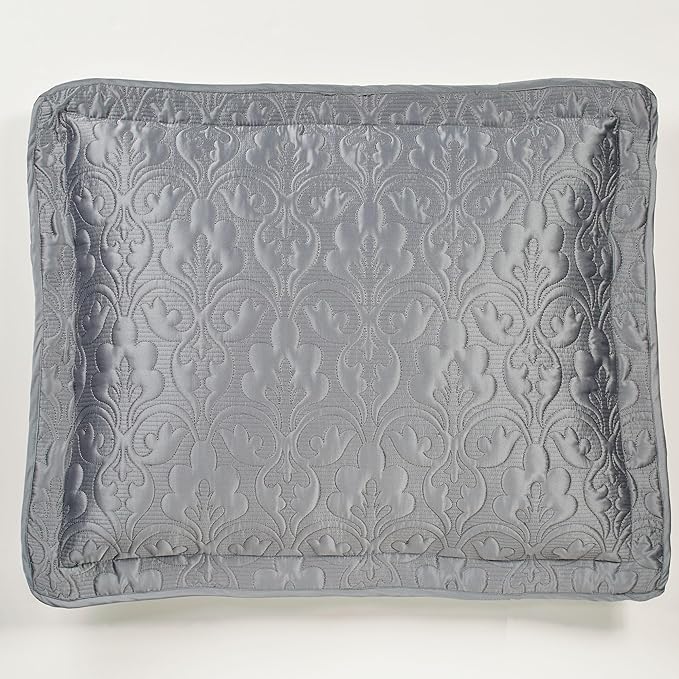 Cambridge Classic Luxury Bedding | Neutral Warm Gray Solid Color Polyester Satin | Elaborate Damask Quilting | Fitted, Oversized 24 Inch Drop | 3 Pc Bed Set Includes Queen Bedspread & 2 Standard Shams