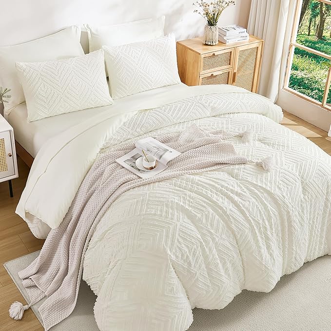 Andency California King Comforter Set Ivory - 7 Pieces Bed in a Bag Cal King Bedding Comforter Sets, Tufted Lightweight Fluffy Bed Set with Comforter, Sheets, Pillowcases & Shams