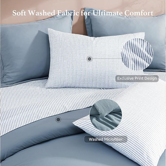 Monbix Full Size Comforter Set - 7 Pieces Dusty Blue Prewashed Bed in a Bag Full Bedding Sets with Comforters, All Seasons Ultra Soft Comforter Bed Set with Sheets,Pillowcases & Shams