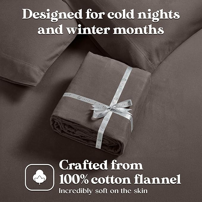 Superior Flannel Cotton Bed Sheet Set, Set Includes: One Flat Sheet, One Fitted Sheet and One Pillowcase, Breathable, Modern Solid Classic, Twin, Charcoal