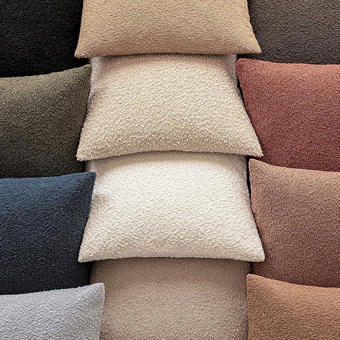 Foindtower Set of 2, Decorative Textured Boucle Throw Pillow Covers Accent Solid Pillow Cases Neutral Soft Cozy Couch Cushion Case for Chair Sofa Bedroom Living Room Home Decor 26x26 Inch Light Taupe