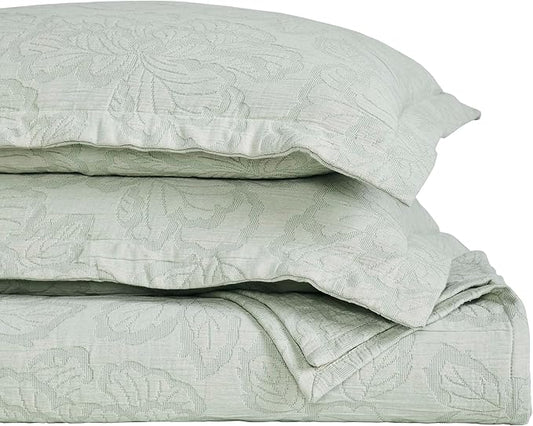 Superior 3 Piece Cotton Bedspread Set, Home Decor, Decorative Bed Spread, 2 Pillow Shams, Medium Weight Blanket, Matelasse Coverlet, Bedding Essentials, Hibiscus Collection, California King, Sage