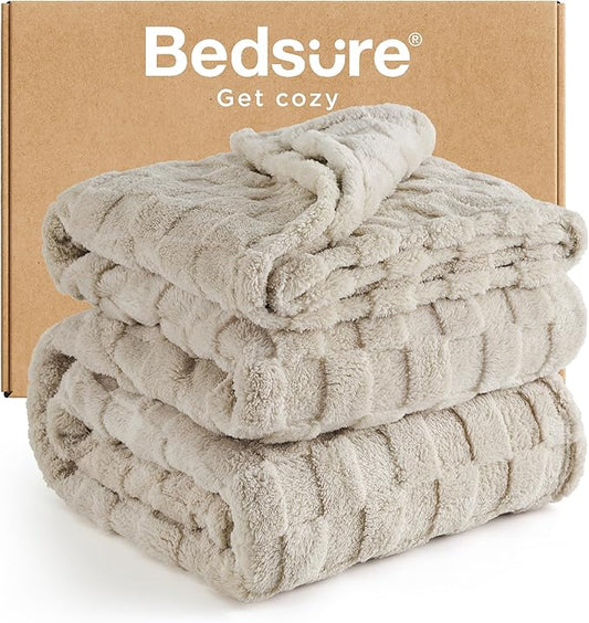 Bedsure GentleSoft Blankets Queen Size for Bed - Super Soft Cozy Blanket for Women Men Girls, Large Fuzzy Fleece Throw for Bedroom Decor, Neutral, 90x90 Inches