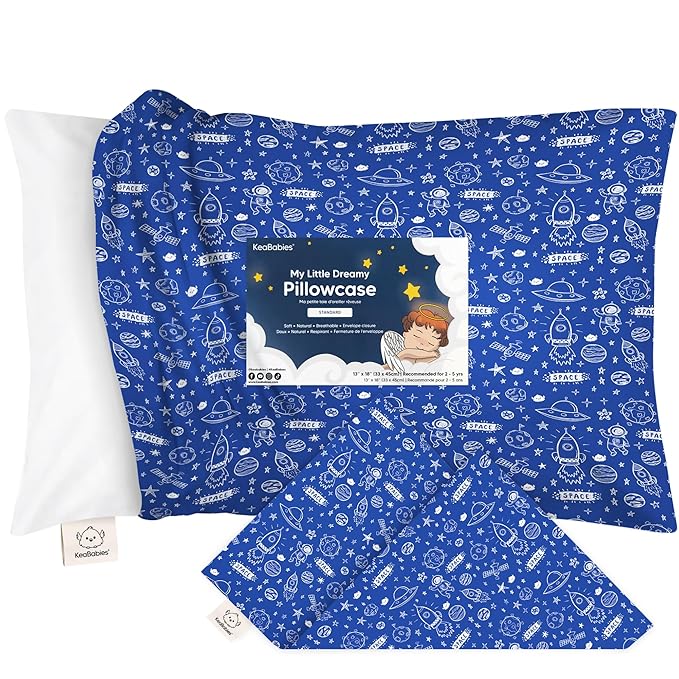 KeaBabies Toddler Pillowcase 13"x18" - Organic Cotton Toddler Pillowcase for Kids, Boys,Girls,Soft & Durable Cotton Cover for Miniature Sleepy Pillows,Cute Colors,Pillow Sold Separately(Off to Space)