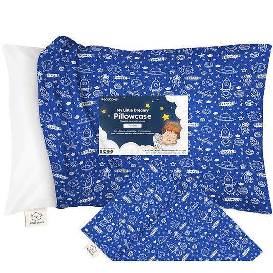 KeaBabies Toddler Pillowcase 13"x18" - Organic Cotton Toddler Pillowcase for Kids, Boys,Girls,Soft & Durable Cotton Cover for Miniature Sleepy Pillows,Cute Colors,Pillow Sold Separately(Off to Space)