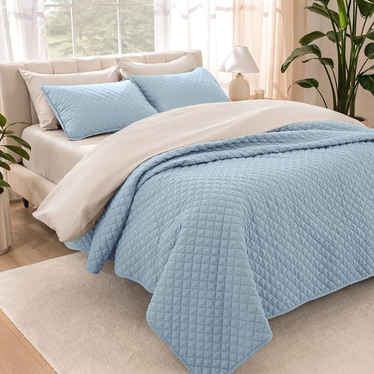 Bare Home Coverlet Set - Full/Queen - Lightweight Bed Decor - Comforter Alternative - All-Season Quilted Bedspread (Full/Queen, Light Blue)