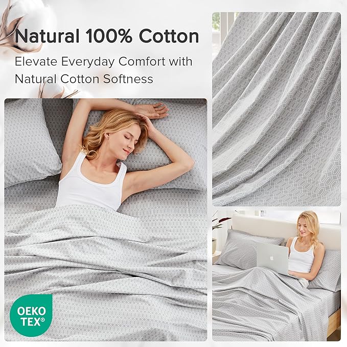 Comfort Spaces 100% Cotton Sheet Set Breathable, Lightweight, Soft with 14" Elastic Pocket Fits up to 16" Mattress, All Season Cozy Bedding, Matching Pillow Case, Full Diamond Taupe 4 Piece