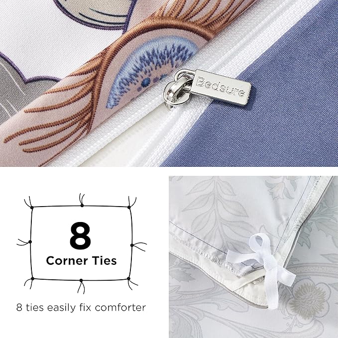Bedsure Duvet Cover Queen Size - Reversible Blue Floral Duvet Cover Set with Zipper Closure, 3 Pieces Blossom Patterned Bedding Set with 8 Corner Ties and 2 Pillow Shams 20"x26"