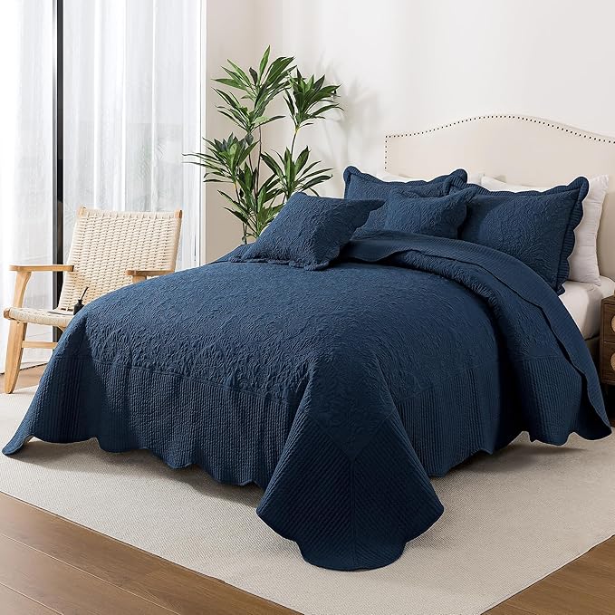 HoneiLife Oversized King Bedspreads 5-Piece - California King Quilts 128"x120",Rustic Bedding Sets King Size with 2 Pillowcases & 2 Throw Pillowcases,Reversible Coverlets Lightweight Bedlinen Sets