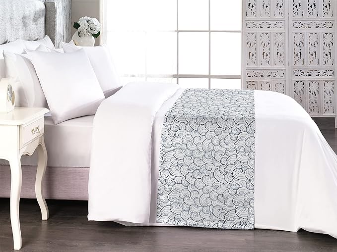 Lunarable Nautical Bed Runner, Sea Waves Abstract Swirls Spirals Stream Stormy Weather River Illustration, Decorative Accent Bedding Scarf for Hotels Homes and Guestrooms, King, Pale Blue