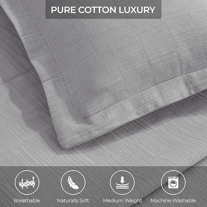 Superior 3 Piece Cotton Bedspread and Sham Set, Home Bed Decor, Decorative Bed Spread, 2 Pillow Shams, Medium Weight, Matelasse Coverlet, Bedding Essentials, Zenith Collection, California King, Grey
