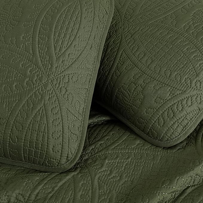 Chezmoi Collection Austin 3-Piece Oversized Bedspread Coverlet Set (Queen, Cypress Green)