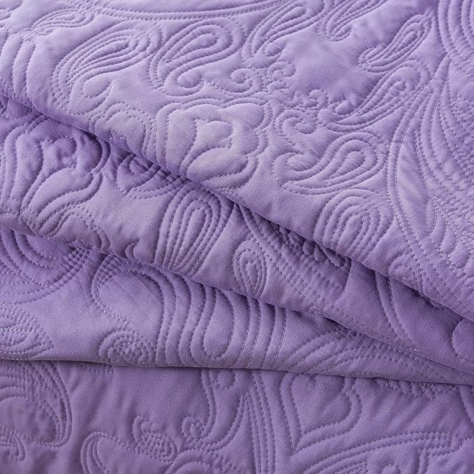 HoneiLife Quilt Sets King Size - 3 Piece Microfiber Quilt Set Lightweight Bedspreads Reversible Coverlets Rustic Bed Cover King Quilt Bedding Set All Season Quilts-Purple