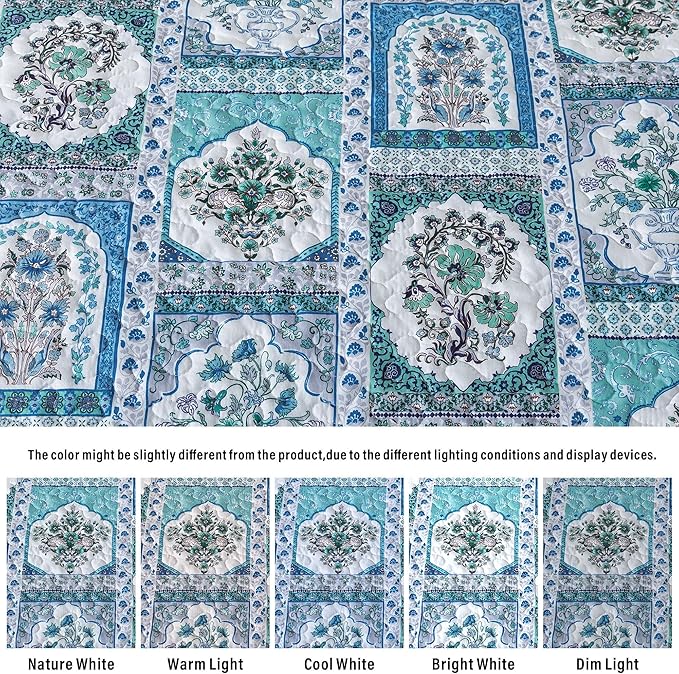 HoneiLife King Quilt Bedding Sets - 3 Piece Microfiber Quilt Set Rustic Bedspread Set Floral Coverlet Sets for King Bed